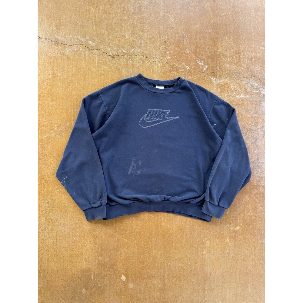 Nike 2000s Faded Painters Crewneck Sweater Big Swoosh Embroidered Y2K (L)